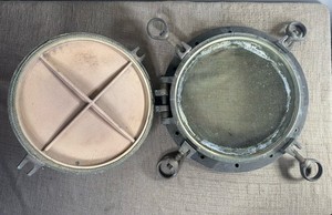 Large Antique Solid Bronze Ship Boat Porthole Window Glass 15" Diameter 90lbs
