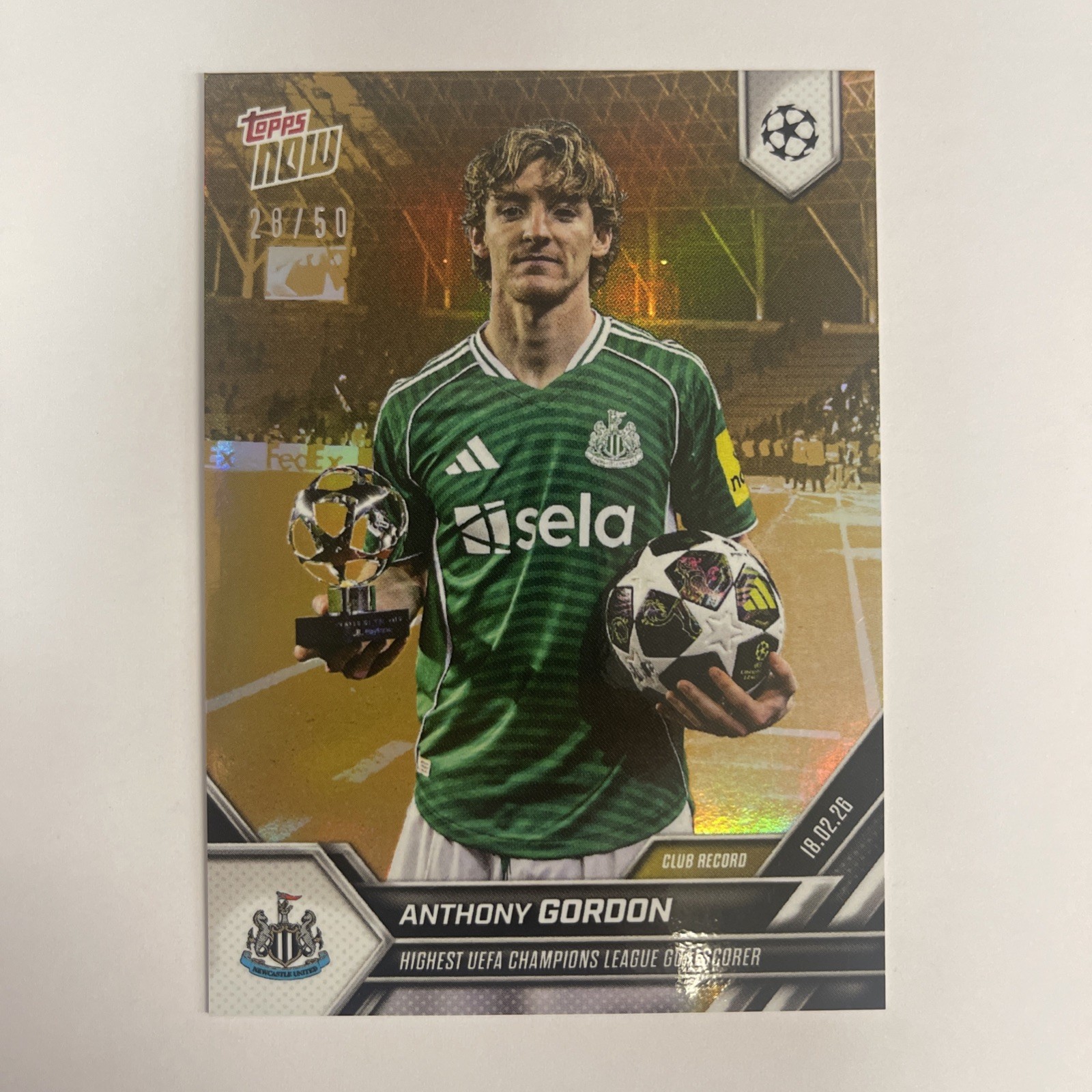 2025-26 Topps Now UCL Anthony Gordon #92 Highest UCL Goalscorer Gold 28/50