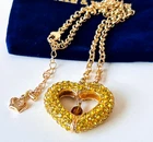 SIGNED BUTLER & WILSON CRYSTAL GOLD TONE HEART PENDANT NECKLACE