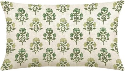 Green Floral Pillow Cover 12x20 Block Print Decorative Spring Flowers Seasonal A