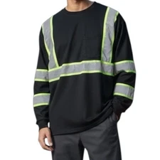 Golden Elephant XL Black Safety Work Shirt Reflective Hi Vis Stripes Polyester