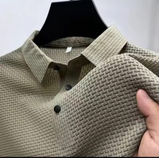 New Men'S Business Casual Short Sleeved Bone Flower Solid Color POLO khaki