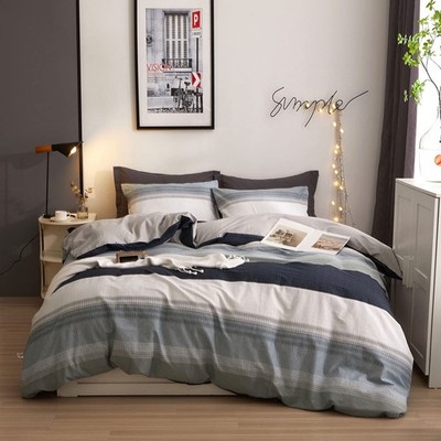 Twin XL Striped Bedding Set Cotton Boys Duvet Cover Set Modern Aesthetic Room...