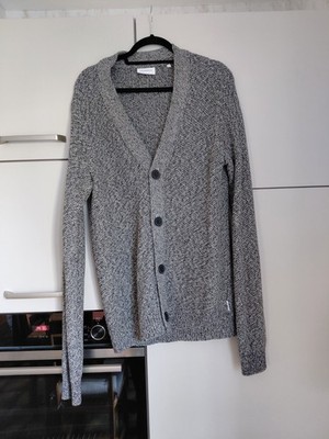 Lindbergh White Cardigan Mens Size S Grey Marl Cardigan Long Knit Chunky