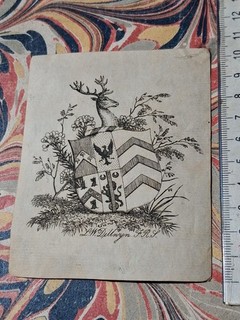 18/19th cent Armorial EX LIBRIS BOOKPLATE L. W. Dillnyn