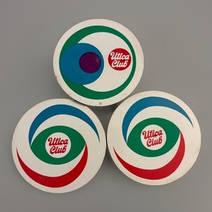 Lot of 3 Utica Club Beer Metal Spinner Coasters Utica NY Unique Colorful Fun