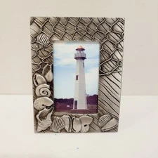 Mini Free Standing Photo Picture Frame Nautical Sea Shells Ocean Life Metal