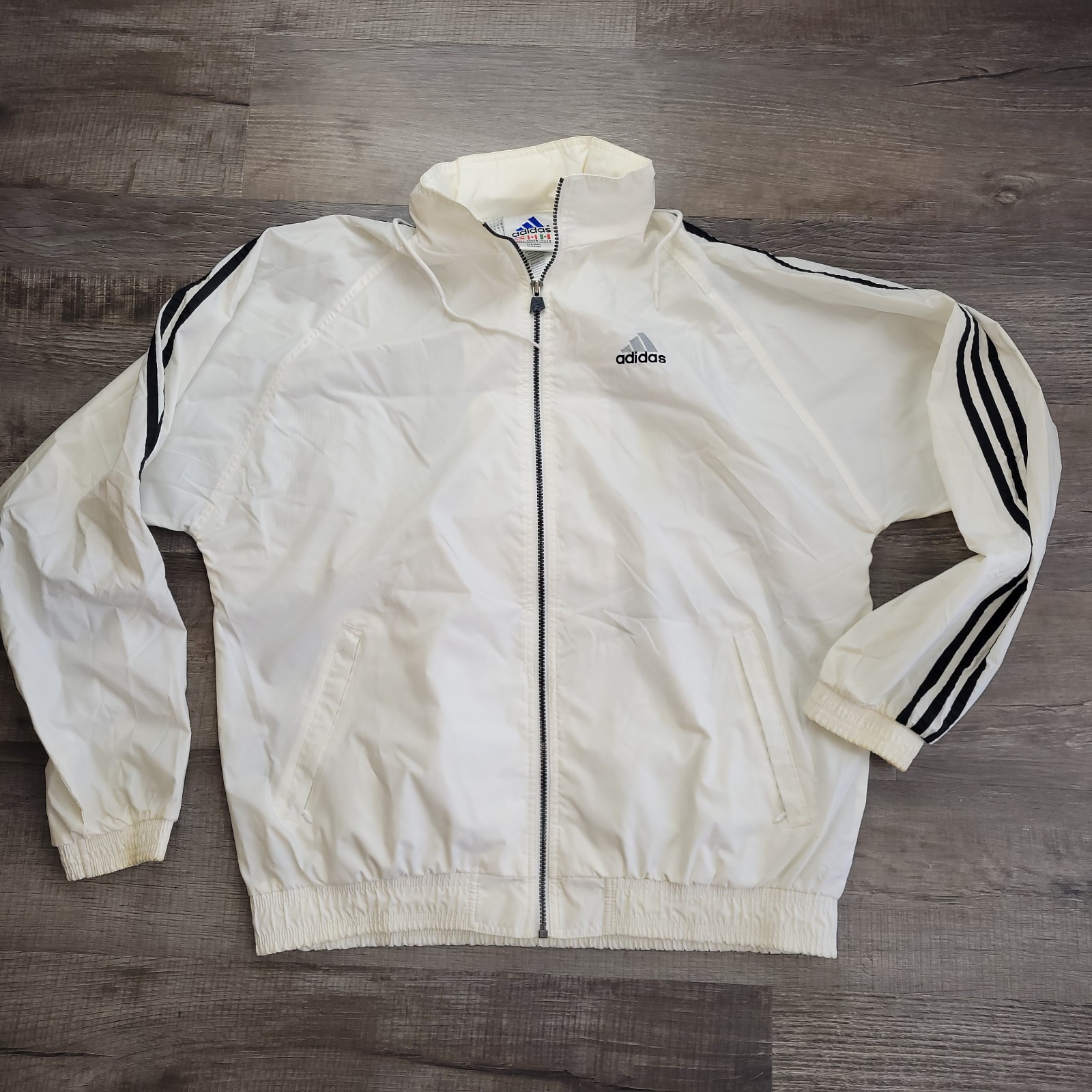 Vintage 90S Adidas Zip Up Windbreaker Jacket Fold Away Hoodie  Size L White 