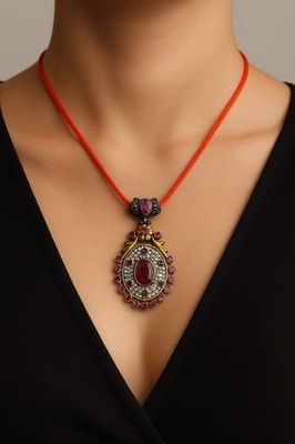 Rubin weißer Saphir Sterling Silber Vintage Anhänger Nachlass edler Schmuck verziert