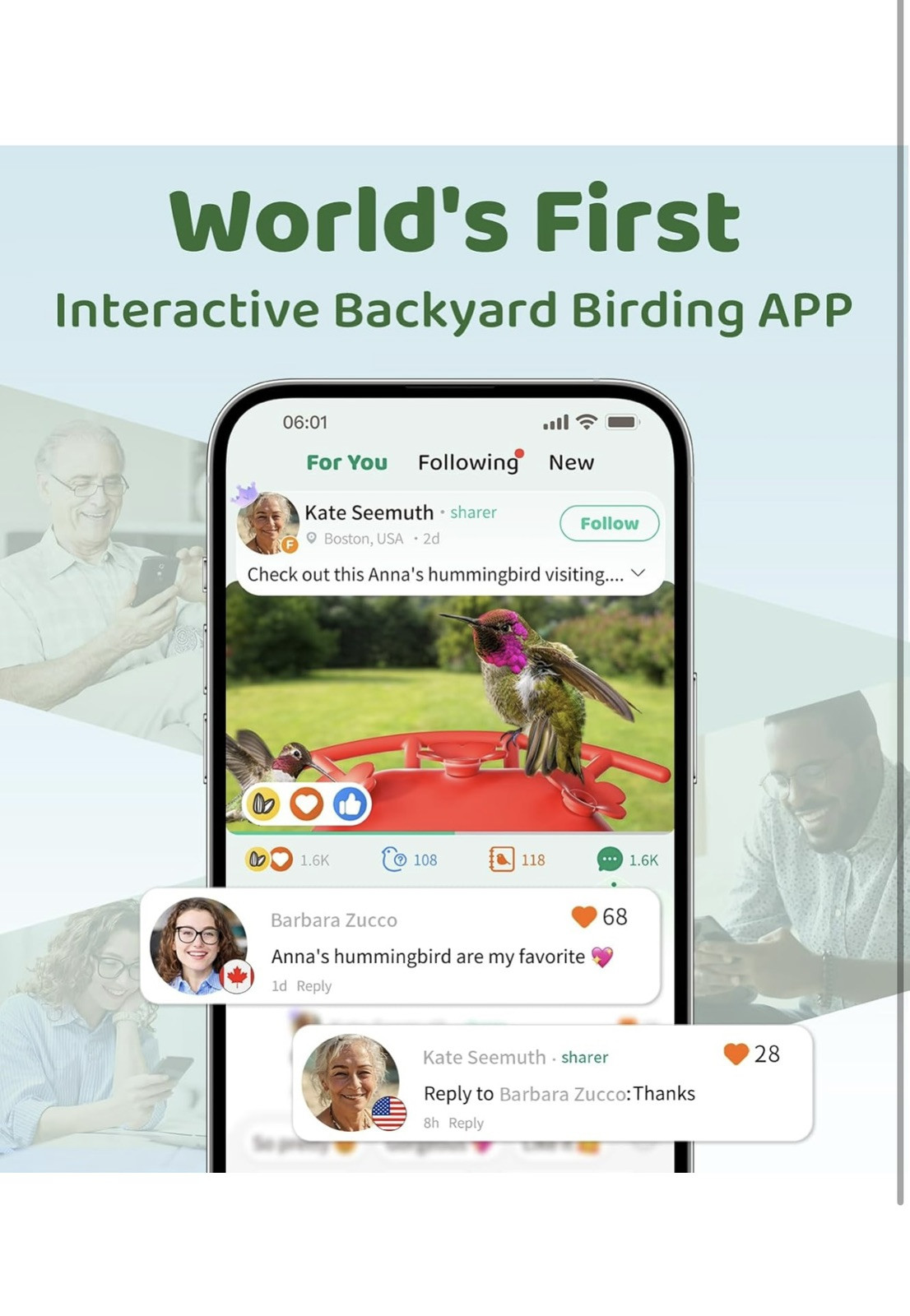 Smart Hummingbird Feeder with Camera Solar Powered,Easy Clean & Refill (17.5 oz)