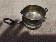 Eberle Silver Plate Swing Tea Strainer w Drip Pan & Handle (107)