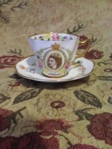 vintage 1950`s rosina england queen elizabith coronation cup/s