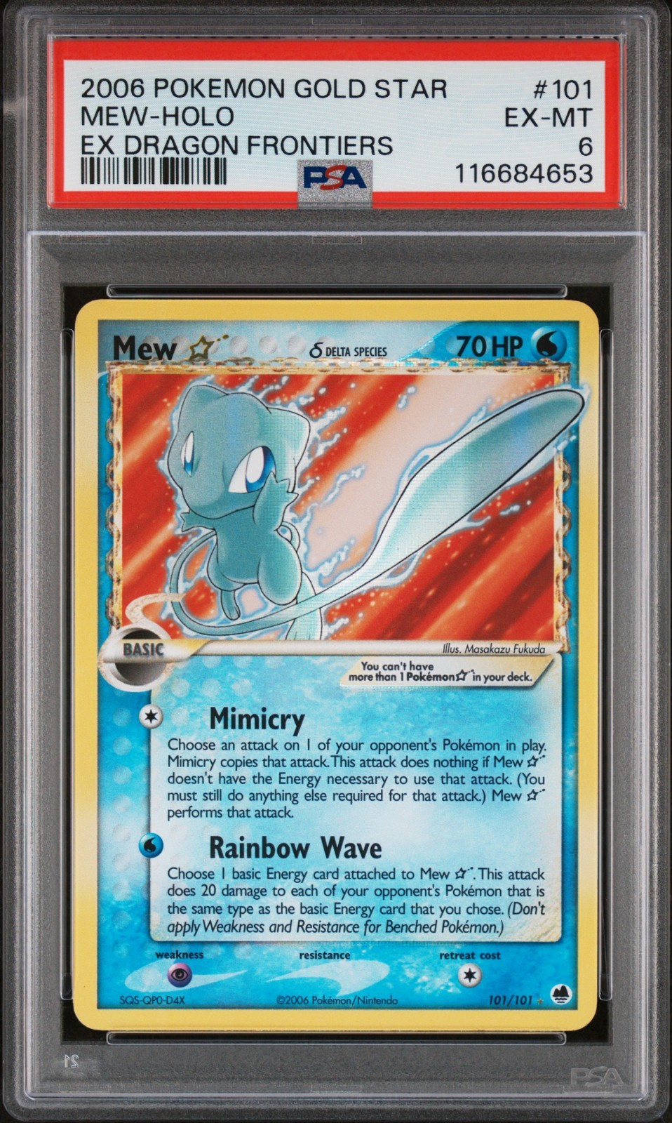 2006 POKEMON GOLD STAR MEW-HOLO EX DRAGON FRONTIERS #101 PSA 6