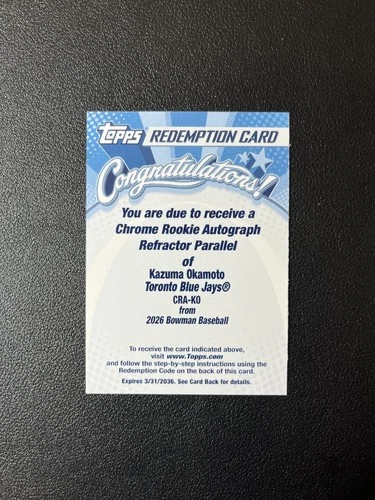 Kazuma Okamoto 2026 Bowman Kazuma Okamoto Refractor