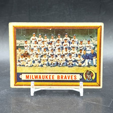 1957 Topps #114 Milwaukee Braves Team Card Hank Aaron Warren Spahn HOF Vintage