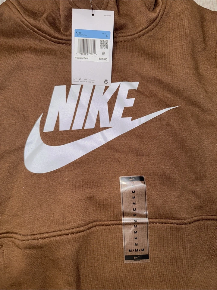 Новый с Ярлыками Nike Kids молодежи Sz S Sportswear клуб флис толстовка с капюшоном FD2988-259 коричневый новый размер M - Изображение 3 из 3
