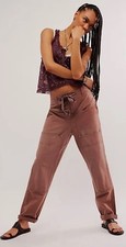 Free People Hayden Pull On Pants We The Free Tie Cargo Distressed Brown S NEW