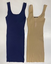 Lot Of 2 New Look Women's Large Tan Navy Ribbed Bodycon Mini Dresses Zipper
