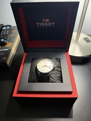 Tissot 1853 Mens Watch Silver Dial Quartz Date Brown Leather Box Included