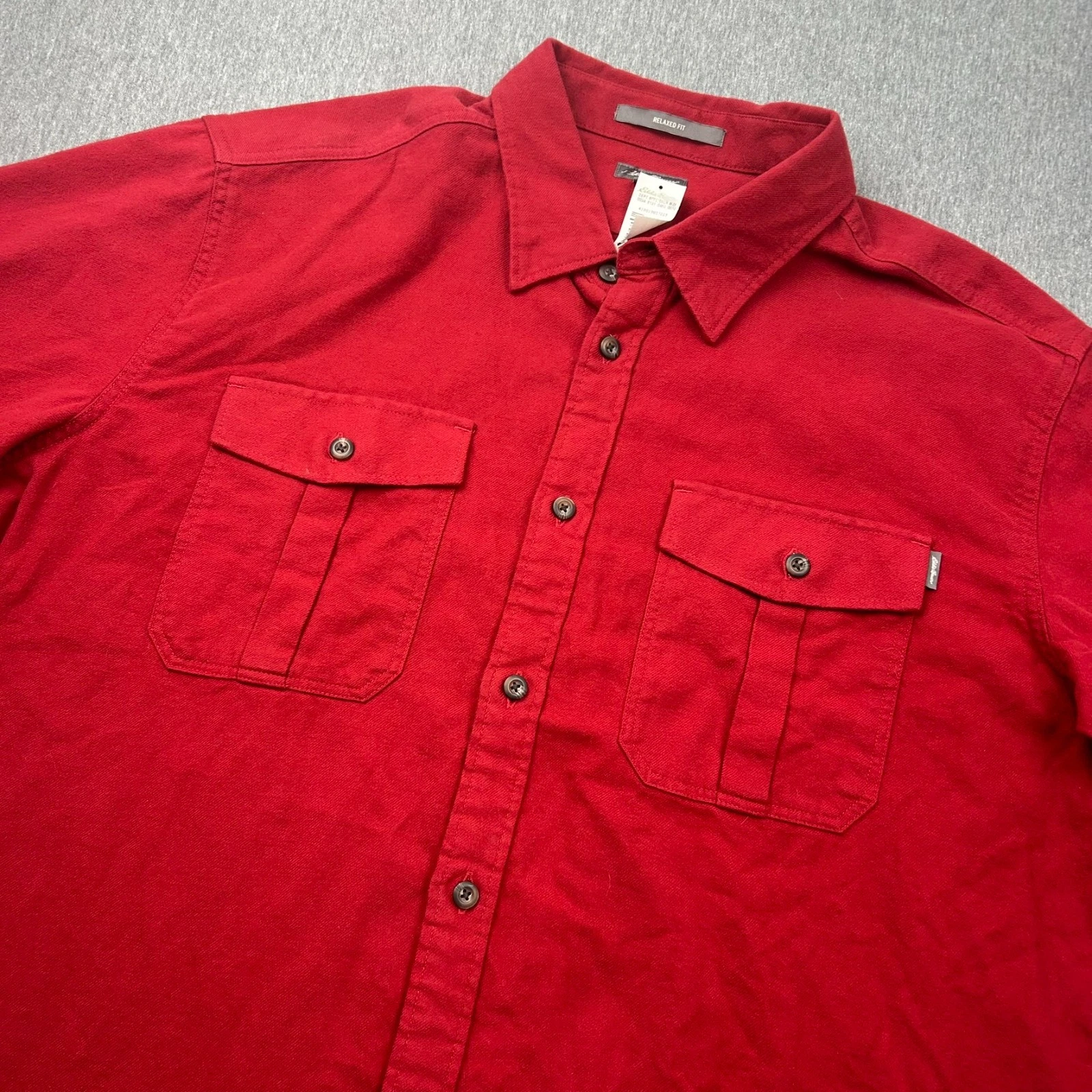 Eddie Bauer Relaxed Fit 2 Pocket Flannel Button Up Long Sleeve Shirt Mens XL Red