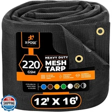 Xpose Safety Heavy Duty Mesh Tarp – 12’ x 16’ Multipurpose Black 