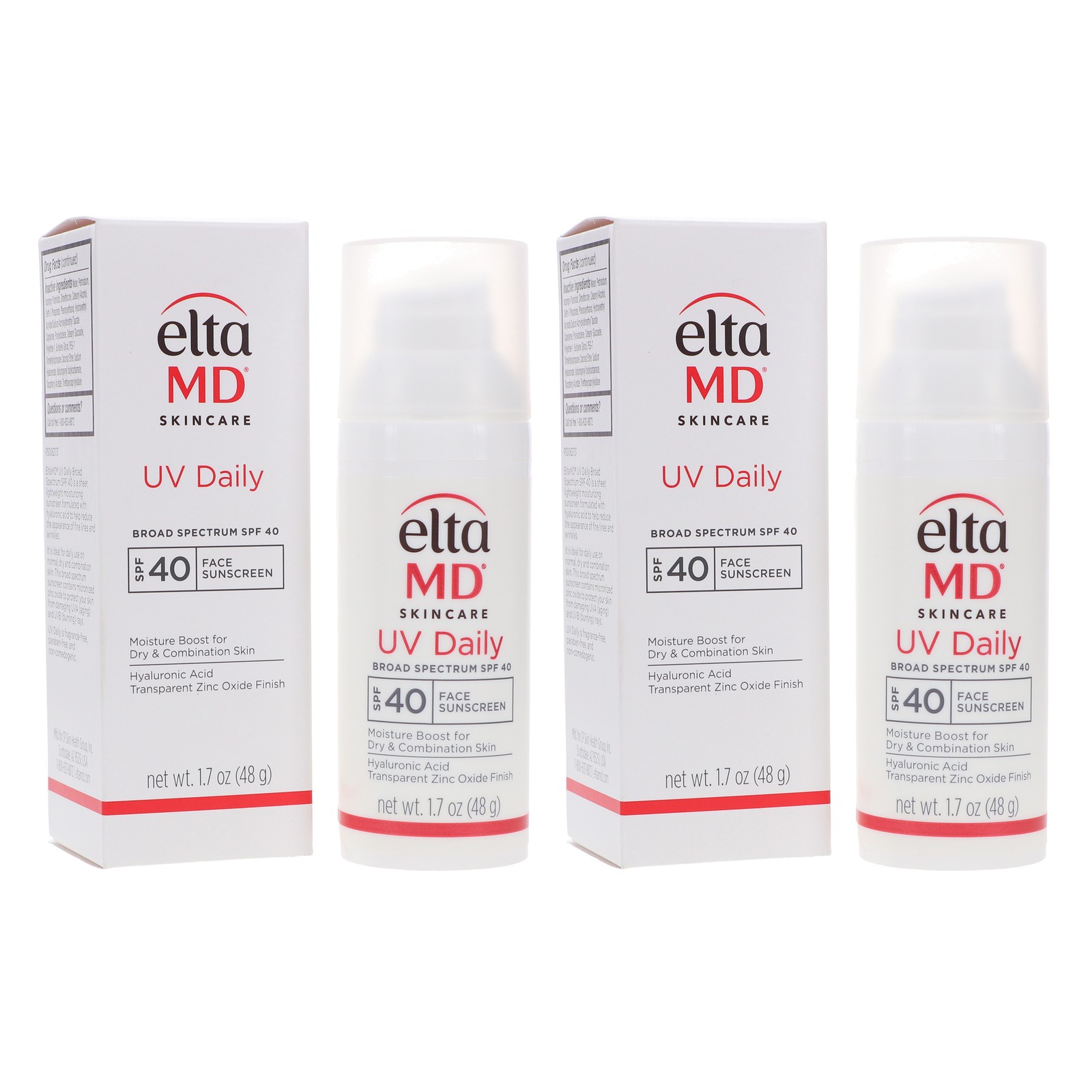 Солнцезащитный крем для лица EltaMD UV Daily широкого спектра действия с SPF 40, 1,7 унции, 2 упаковки