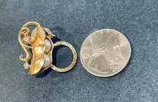 Unsigned Trifari? Pearl & Rhinestone Pea Pod Pin Watch Fob Hanger