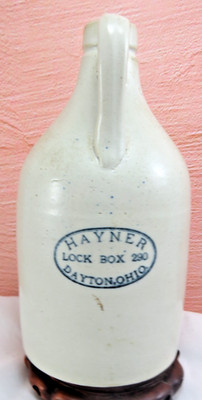 Late 1800's Hayner Lockbox 290 Dayton Ohio Quart Size Stoneware Whiskey Jug