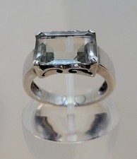 Vintage Emerald-Cut Green Amethyst Sterling Silver Ring Size M.5
