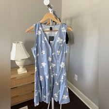 NEW Floral Blue Sleeveless Button Dress Size S