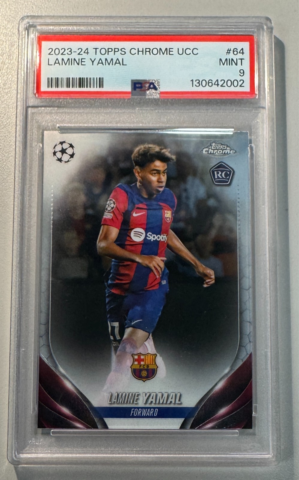 Lamine Yamal 2023-24 Topps #64 Chrome UCC Refractor Rookie RC PSA 9 World Cup