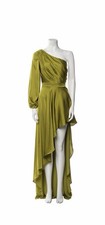 Mac Duggal Green One-Shoulder Long Sleeve Satin Hi-Low Gown Dress Size 8