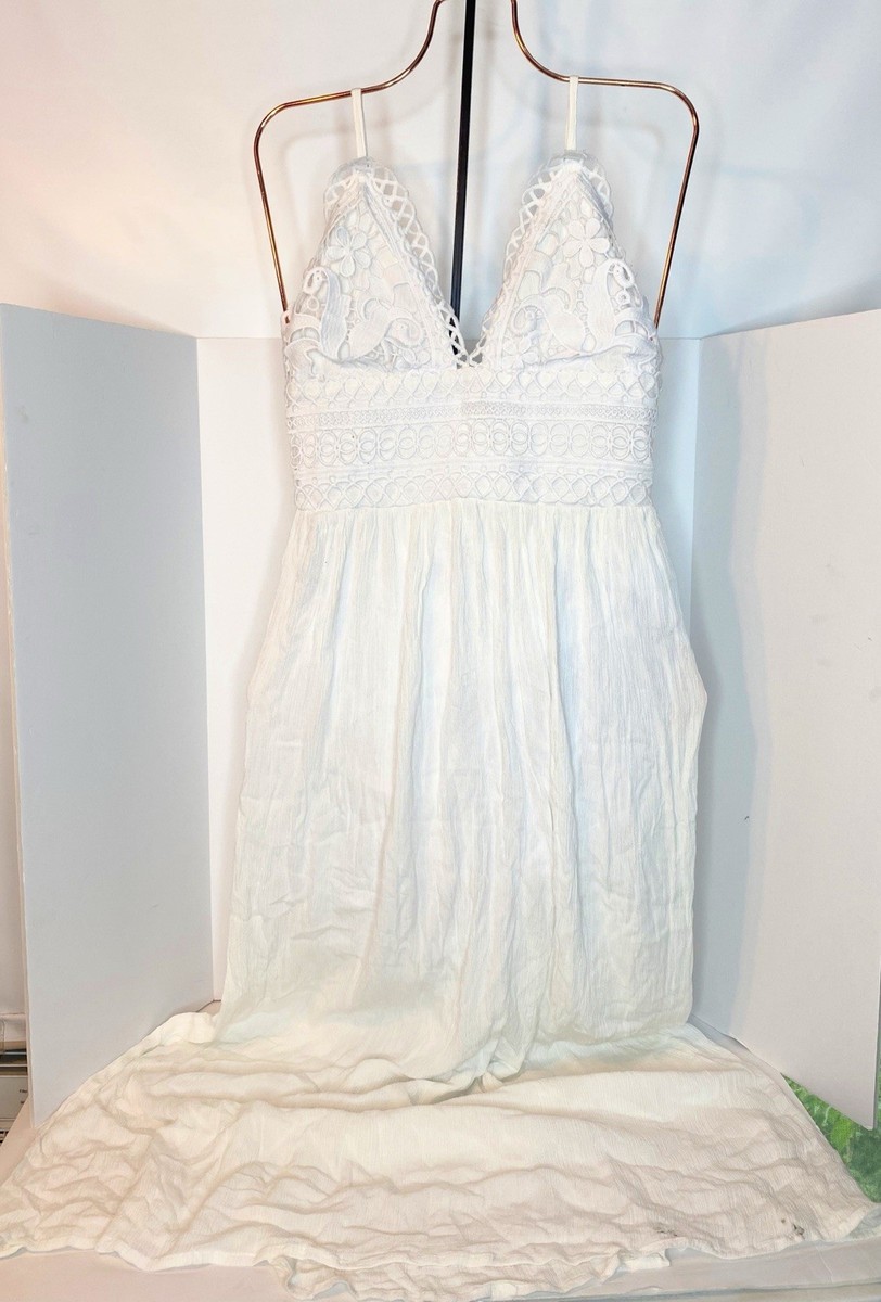 Rebellion Again Sleeveless Crochet V-Neck Halter Top White Linen Maxi Dress  S | eBay