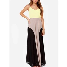 Lulus Exclusive By Your Side Yellow Color Block Maxi Dress Size XS