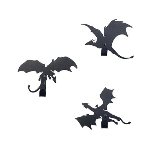 Fantasy Dragon Wall Decor with Metal Decorative Hooks - Unique Dragon Themed 