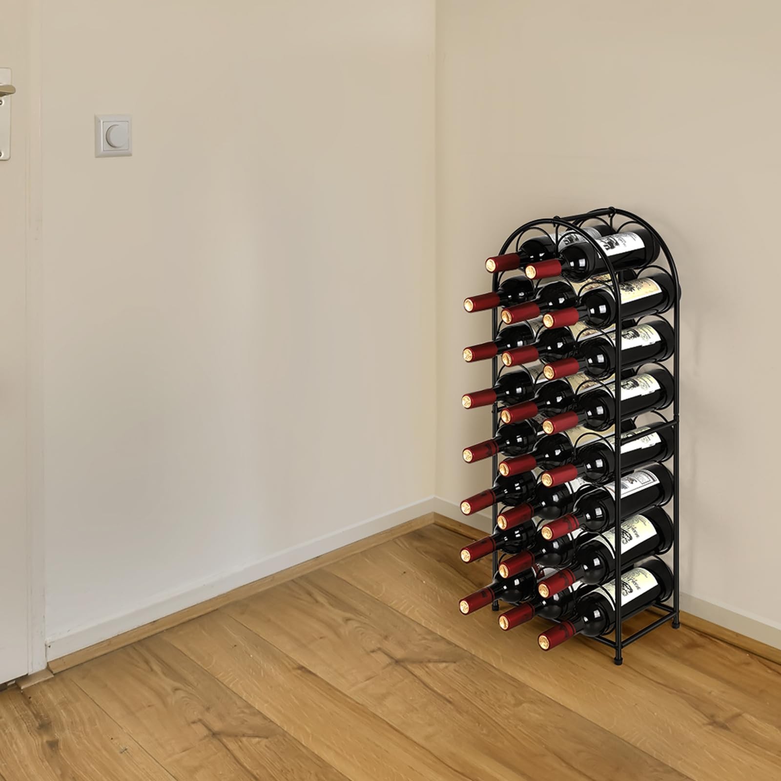 23 Bottles Freestanding Floor Metal Wine Rack with Iron Handle Stylish and Fu...