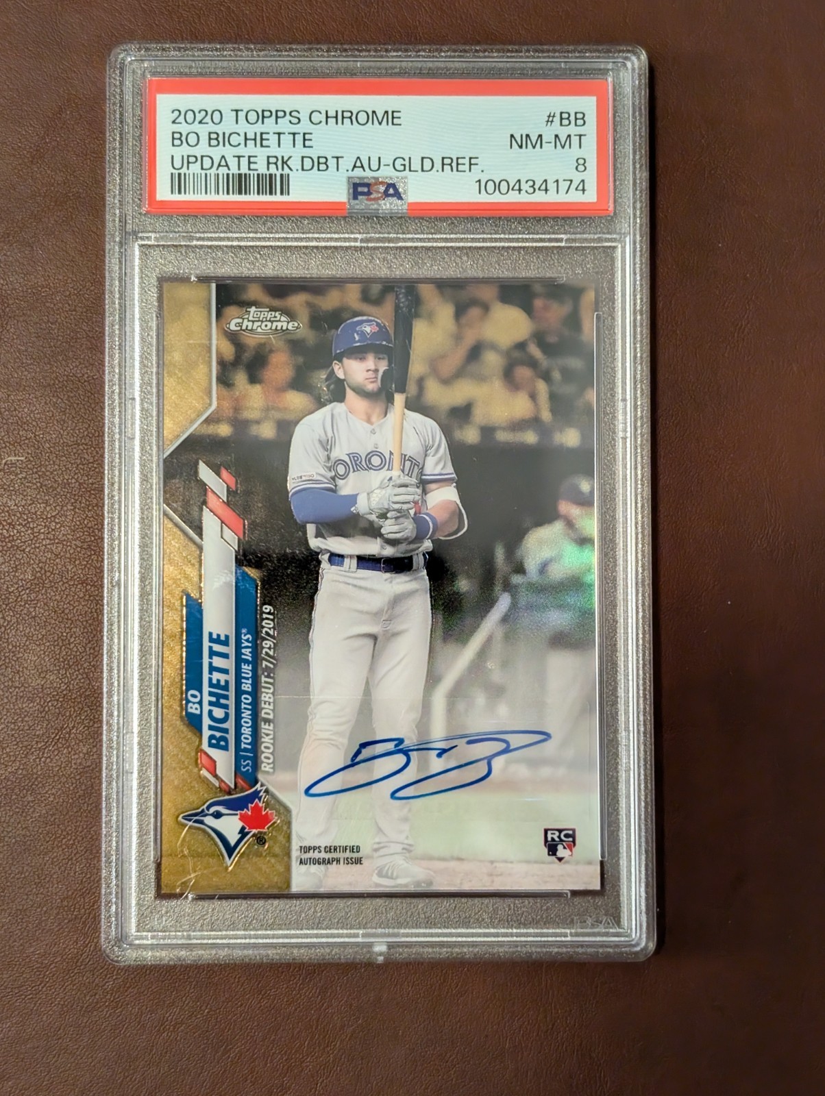 2020 Topps Chrome Update Bo Bichette RC Auto Gold Refractor /50 PSA 8