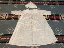 Vtg Christian Dior Baby Christening Gown Blush Satin Baptism Dress  Cap T3