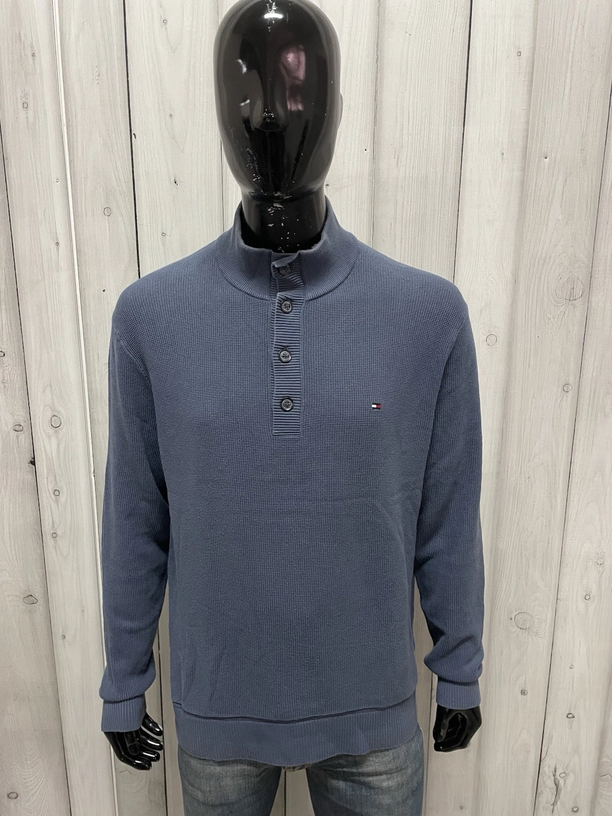 Tommy Hilfiger Sweater Men Blue Organic Cotton Korean Collar Size XL / 52 IT