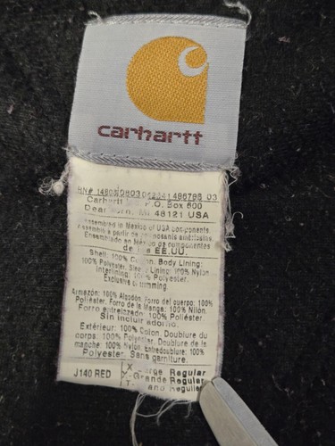 Chaqueta Carhartt Para Hombre XL Roja Con Capucha Cremallera Completa Ropa de Trabajo J140 Abrigo Forrado Acolchado - Imagen 6 de 9