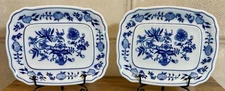 Set of 2 Zwiebelmuster Czech Butter Dish Blue Onion Porcelain 6.5x5" EUC