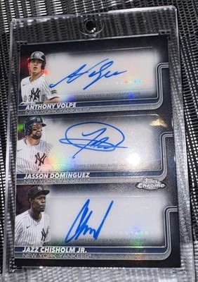 2025 Topps Chrome Update Black Triple Auto /10 #TA-VDC VOLPE DOMINGUEZ JAZZ