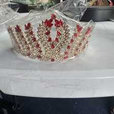 Gold Tiara Pink Clear Rhinestones Crown Girls Teens