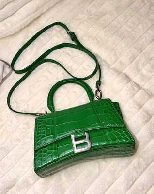 Balenciaga Green Crocodile Embossed Top Handle Bag w/ Detachable
