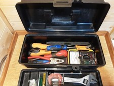 A Small Plastic Toolbox and Tools with Contents for Home Use & DIY Projects