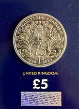 2023 King Charles III 75th Birthday £5 Crown Coin, certified BRILLIANT UNCIRC.