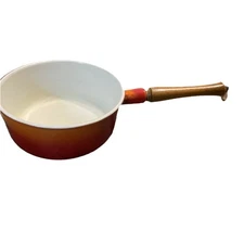 DESCOWARE ORANGE ENAMELED Belgium Cast IRON 1.5 QT SAUCE PAN POT 80 Vintage