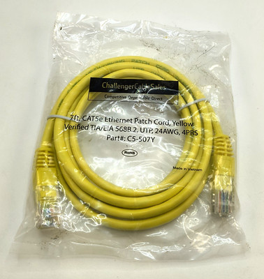 Comcast Xfinity CAT5e Ethernet Patch Cord Yellow 7 FT 24 AWG Vericom U/UTP NWOB