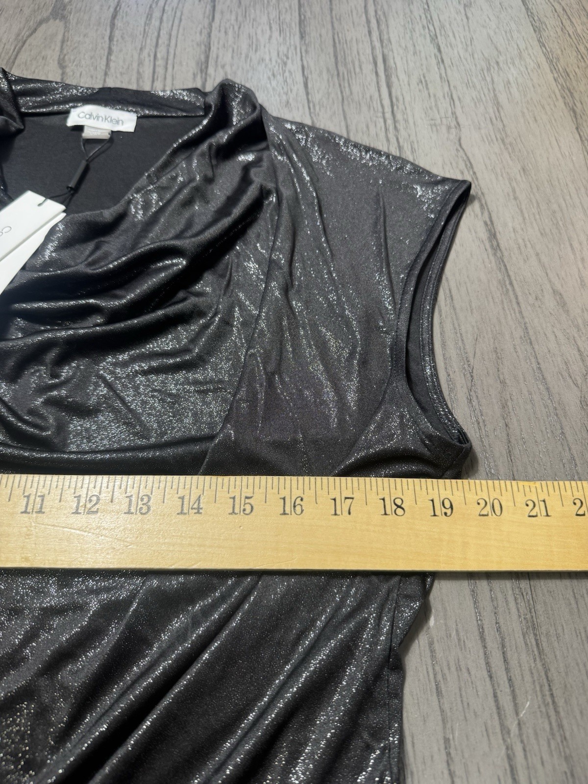 Calvin Klein Women's Black Shimmer Cowl Neck Top, Size Large image 3