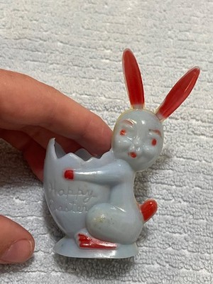Blue Bunny Holding Cracked Eggs Hong Kong Candy Holder (Read) As is